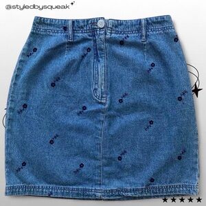 AMI Vintage Y2K Denim Floral Embroidered Mini Skirt Small